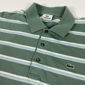 Lacoste Polo Shirt Mens 2XL Green Striped Cotton Crocodile Logo Short Sleeve